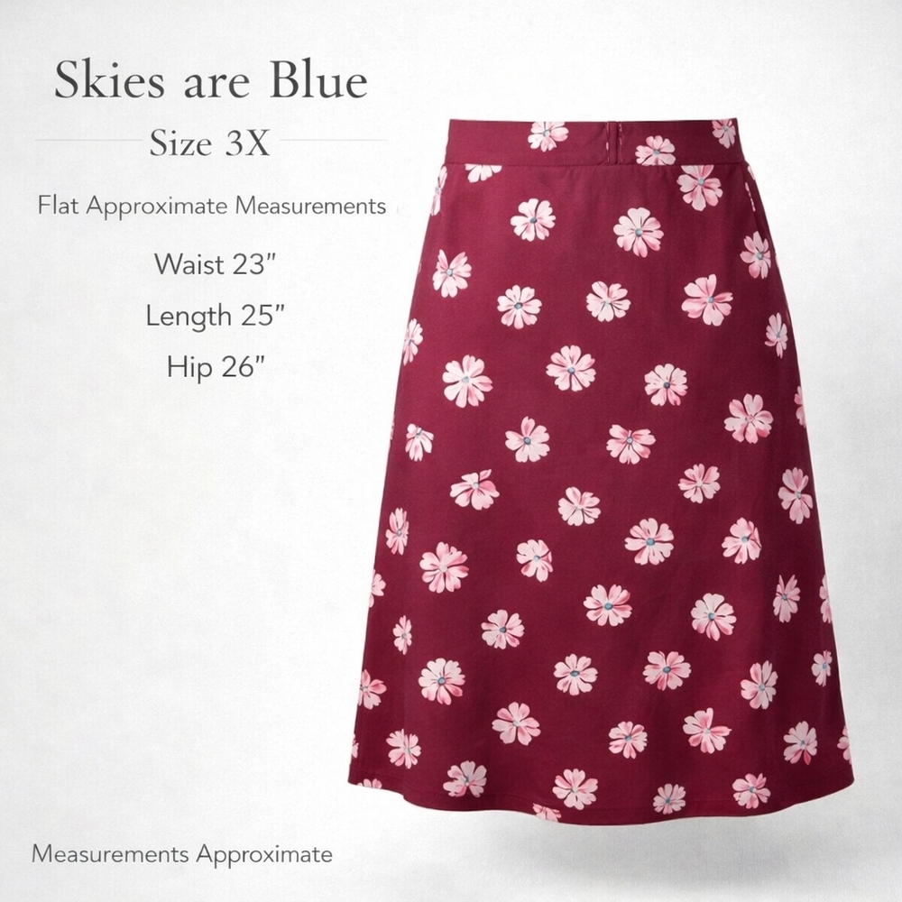 Skies Are Blue 3X Plus Size Floral Midi Skirt Burgundy Pink NWT